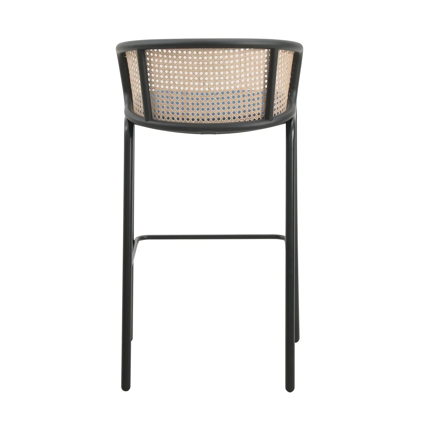 Ervilla Modern Wicker Bar Stool with Fabric Seat and Black Powder Coated Steel Frame, Set of 2 - Elax Furniture