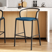 Ervilla Mid-Century Modern Wicker Bar Stool with Fabric Seat and Black Powder Coated Steel Frame - Elax Furniture