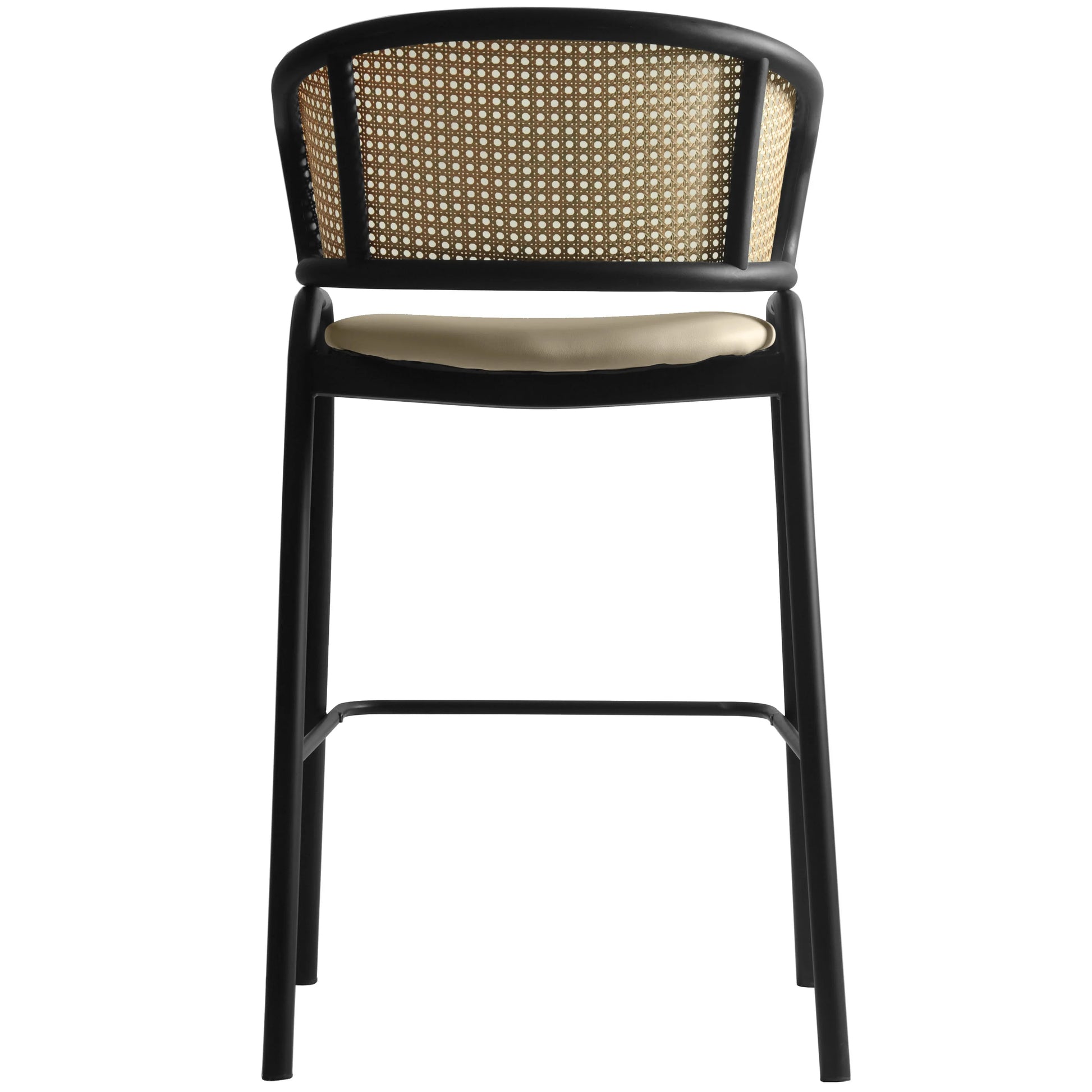 Ervilla Leather Bar Stool with Powder-Coated Stainless Steel Base and Curved Wicker Back Design - Elax Furniture