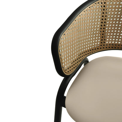 Ervilla Leather Bar Stool with Powder-Coated Stainless Steel Base and Curved Wicker Back Design - Elax Furniture