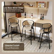 Ervilla Leather Bar Stool with Powder-Coated Stainless Steel Base and Curved Wicker Back Design - Elax Furniture