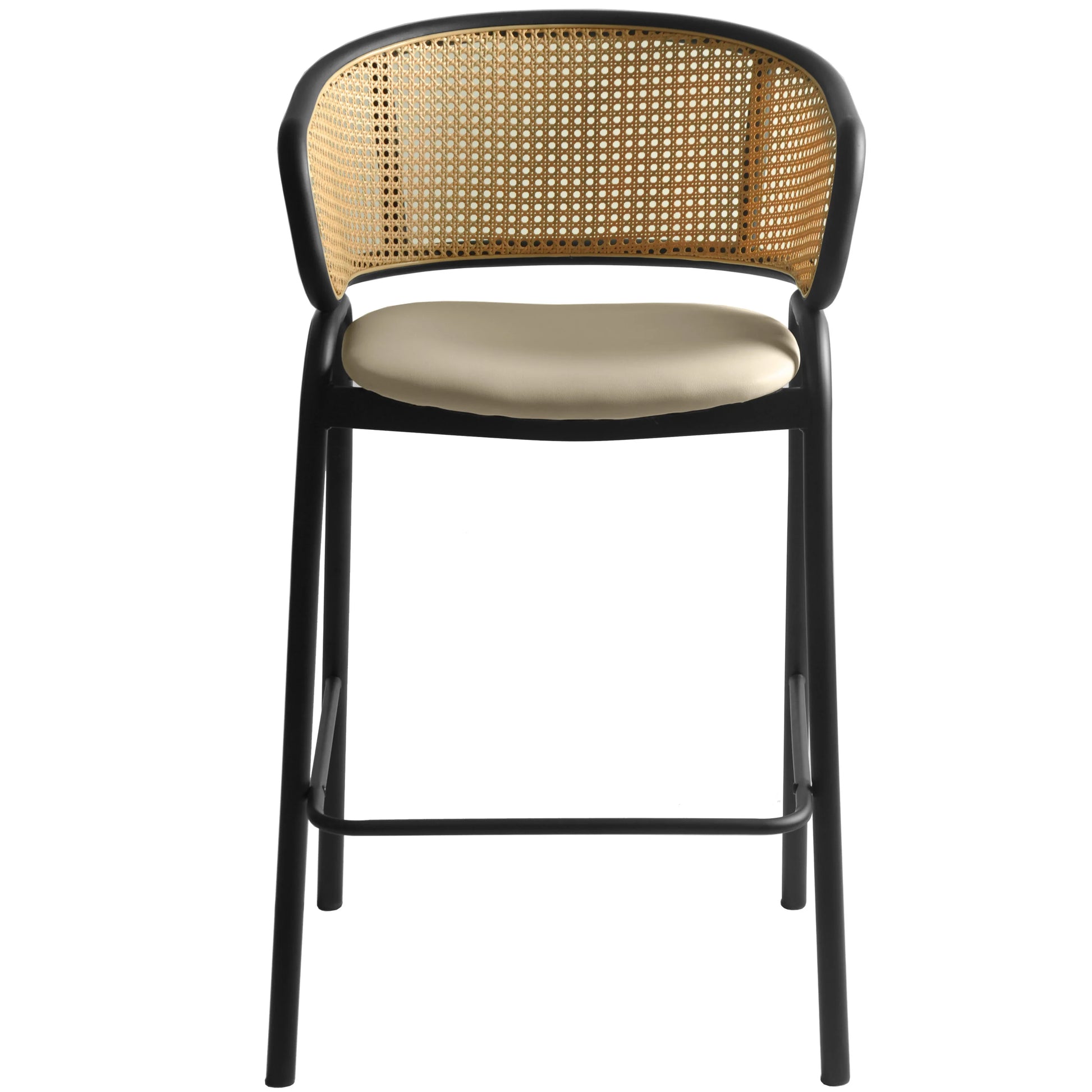 Ervilla Leather Bar Stool with Powder-Coated Stainless Steel Base and Curved Wicker Back Design - Elax Furniture