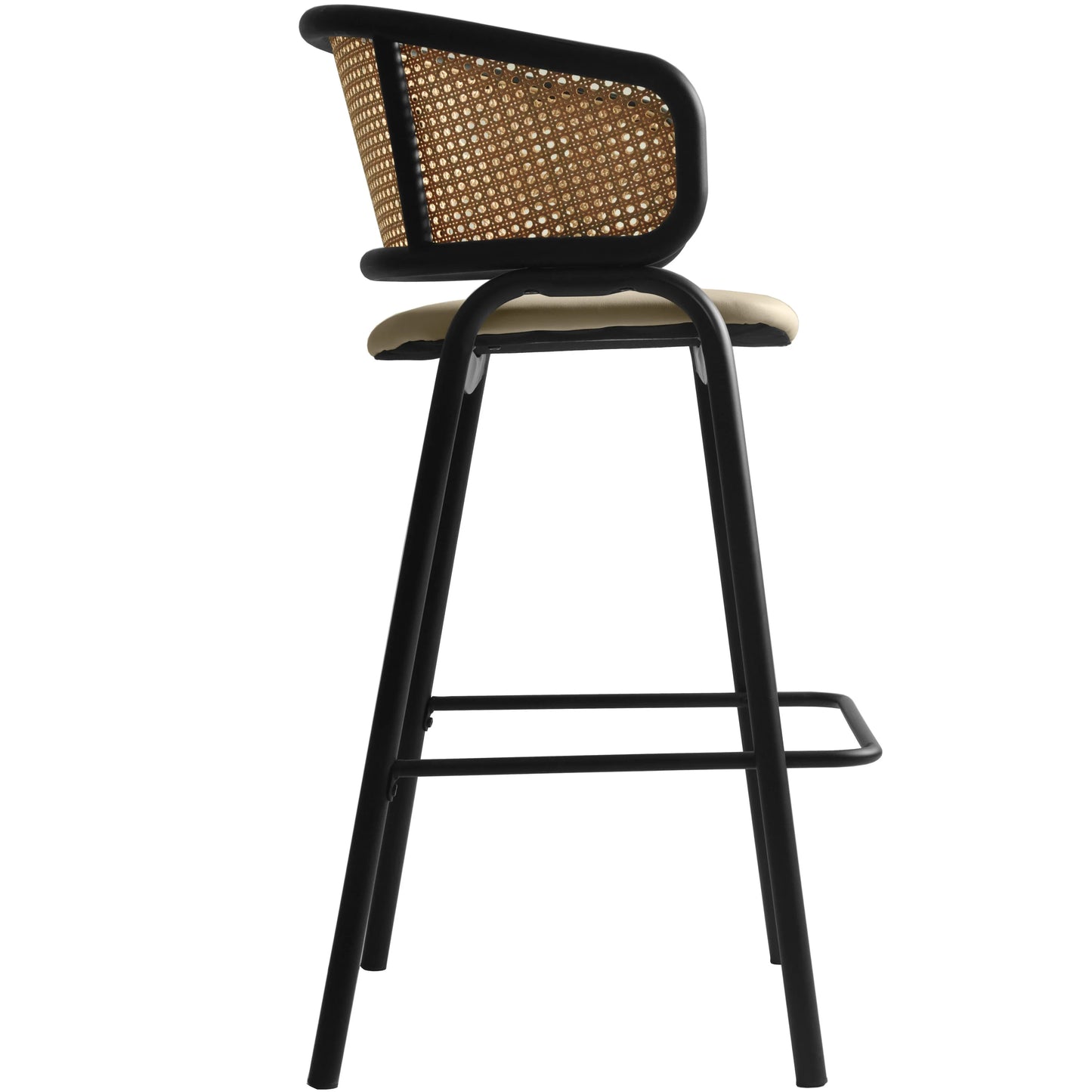 Ervilla Leather Bar Stool with Powder-Coated Stainless Steel Base and Curved Wicker Back Design - Elax Furniture