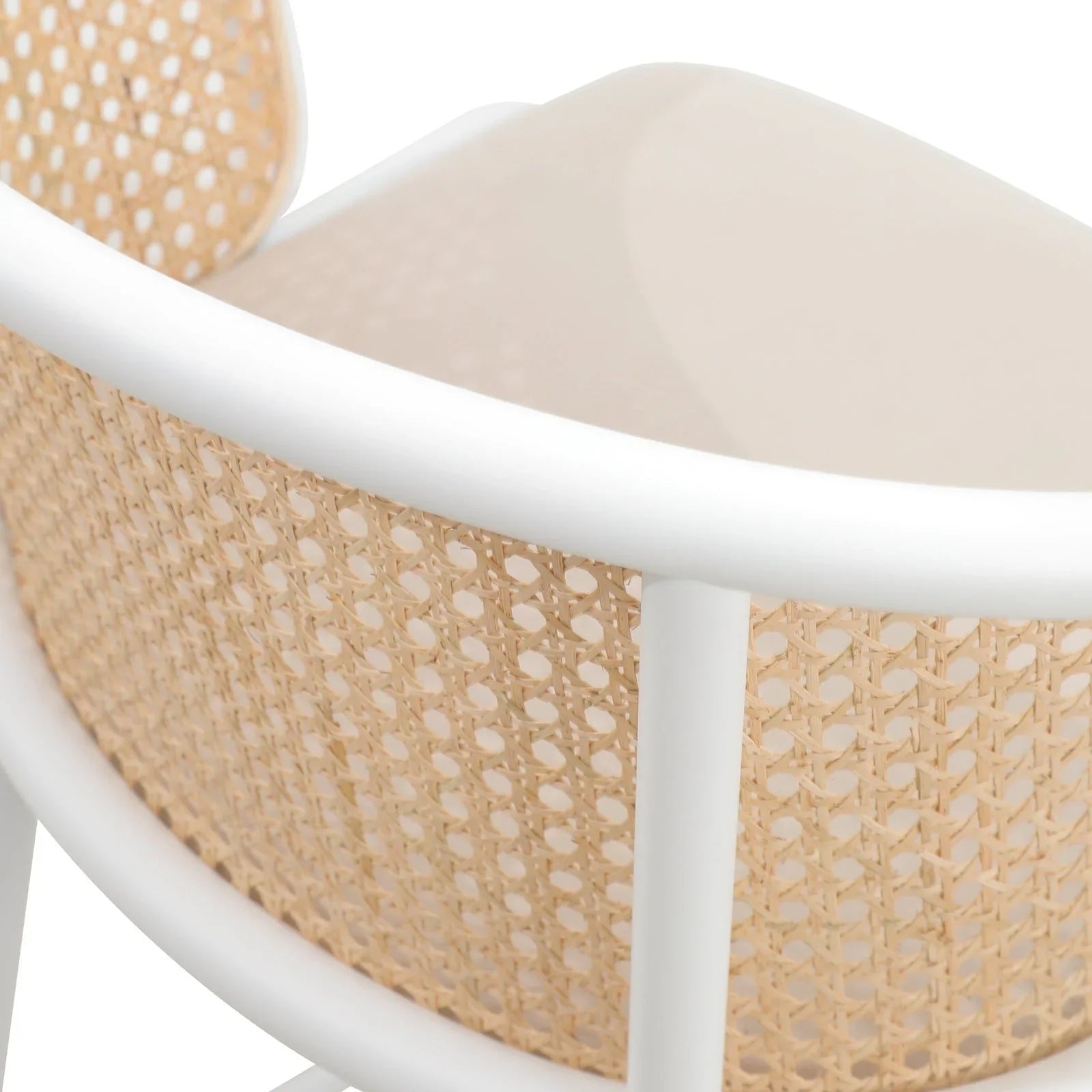 Ervilla Modern Wicker Bar Stool with Fabric Seat and White Powder Coated Steel Frame, Set of 2 - Elax Furniture
