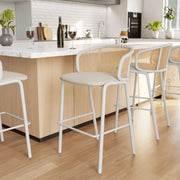 Ervilla Modern Wicker Bar Stool with Fabric Seat and White Powder Coated Steel Frame - Elax Furniture