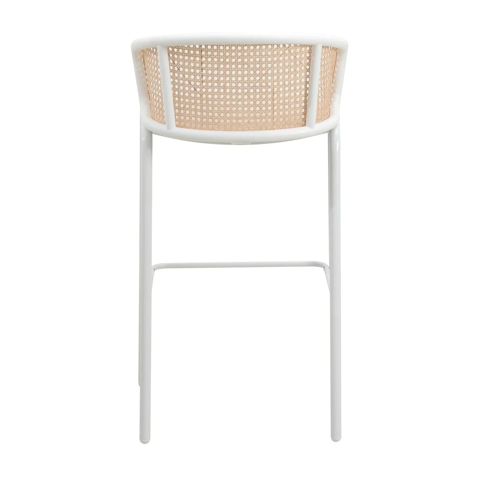 Ervilla Modern Wicker Bar Stool with Fabric Seat and White Powder Coated Steel Frame - Elax Furniture
