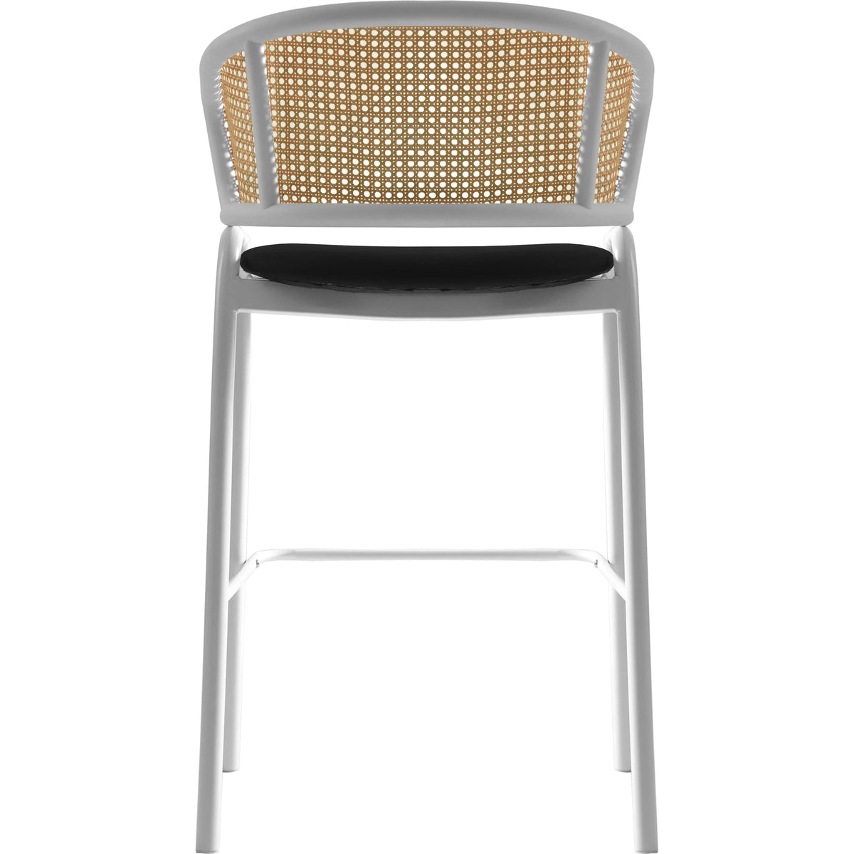Ervilla Leather Bar Stool with Powder-Coated Stainless Steel Base and Curved Wicker Back Design - Elax Furniture
