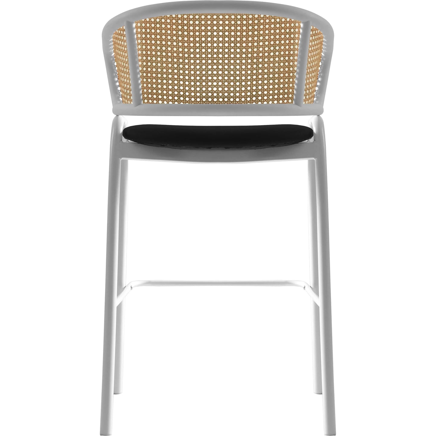 Ervilla Leather Bar Stool with Powder-Coated Stainless Steel Base and Curved Wicker Back Design - Elax Furniture