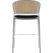 Ervilla Leather Bar Stool with Powder-Coated Stainless Steel Base and Curved Wicker Back Design - Elax Furniture
