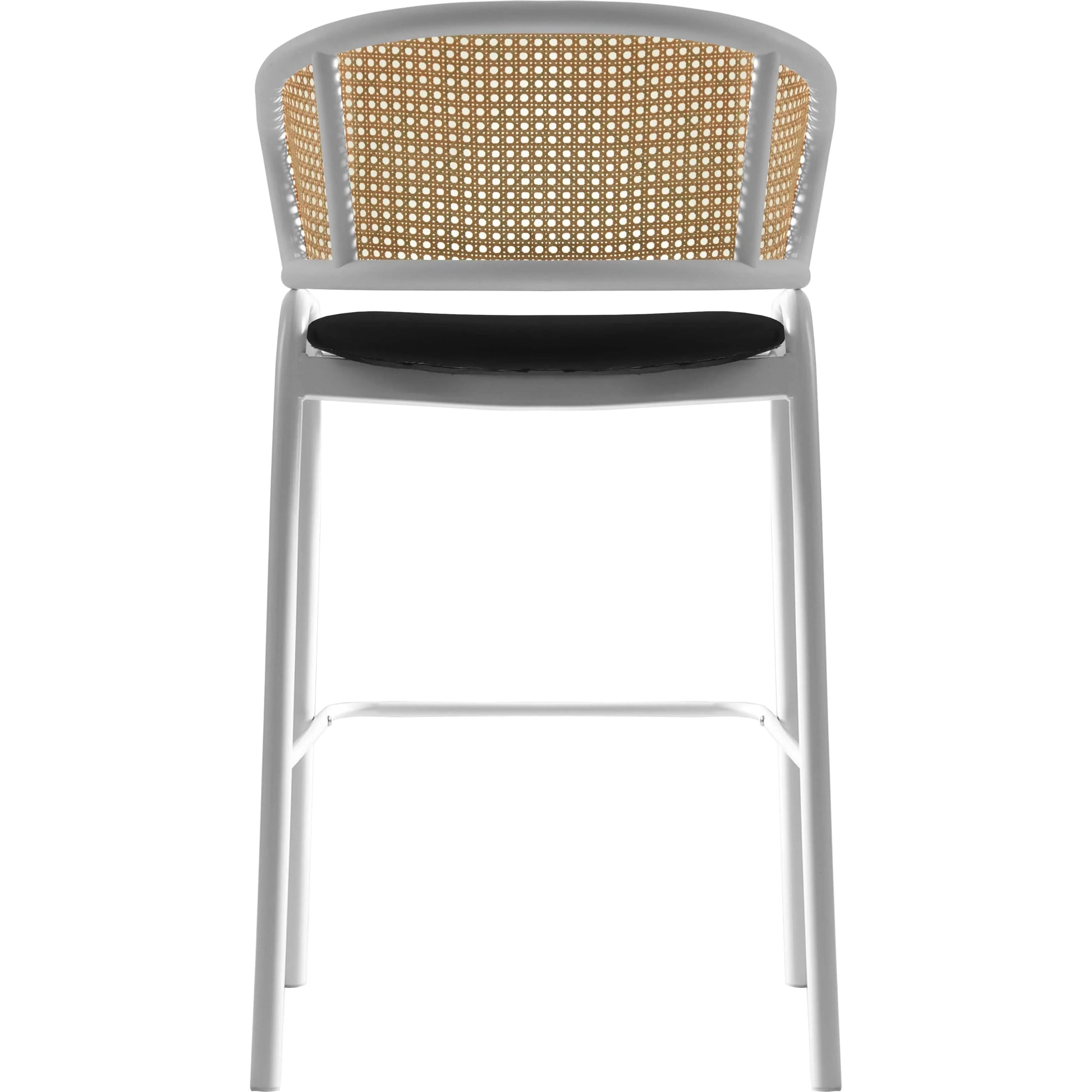Ervilla Leather Bar Stool with Powder-Coated Stainless Steel Base and Curved Wicker Back Design - Elax Furniture
