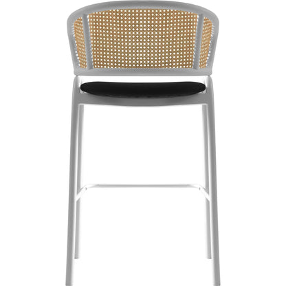 Ervilla Leather Bar Stool with Powder-Coated Stainless Steel Base and Curved Wicker Back Design - Elax Furniture