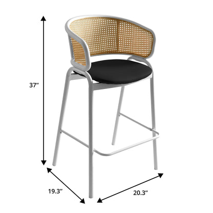 Ervilla Leather Bar Stool with Powder-Coated Stainless Steel Base and Curved Wicker Back Design - Elax Furniture