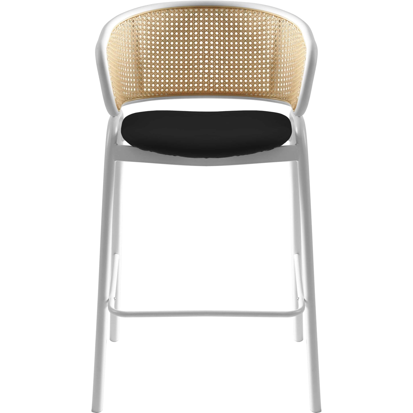 Ervilla Leather Bar Stool with Powder-Coated Stainless Steel Base and Curved Wicker Back Design - Elax Furniture