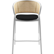 Ervilla Leather Bar Stool with Powder-Coated Stainless Steel Base and Curved Wicker Back Design - Elax Furniture