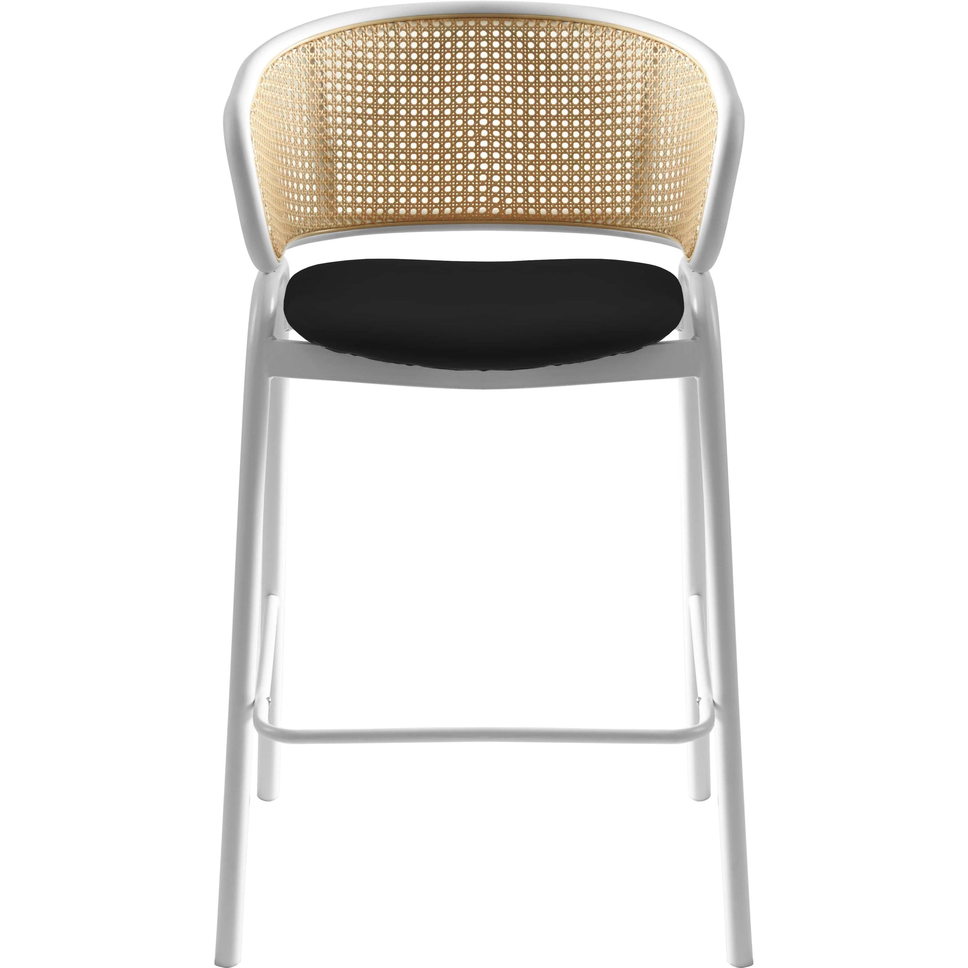 Ervilla Leather Bar Stool with Powder-Coated Stainless Steel Base and Curved Wicker Back Design - Elax Furniture