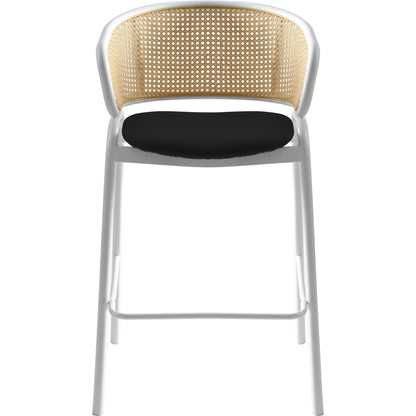 Ervilla Leather Bar Stool with Powder-Coated Stainless Steel Base and Curved Wicker Back Design - Elax Furniture