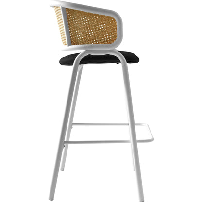 Ervilla Leather Bar Stool with Powder-Coated Stainless Steel Base and Curved Wicker Back Design - Elax Furniture