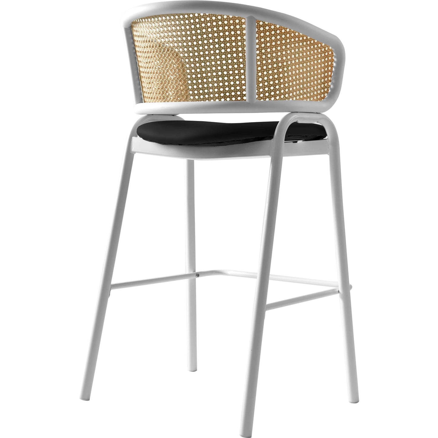 Ervilla Leather Bar Stool with Powder-Coated Stainless Steel Base and Curved Wicker Back Design - Elax Furniture