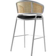 Ervilla Leather Bar Stool with Powder-Coated Stainless Steel Base and Curved Wicker Back Design - Elax Furniture