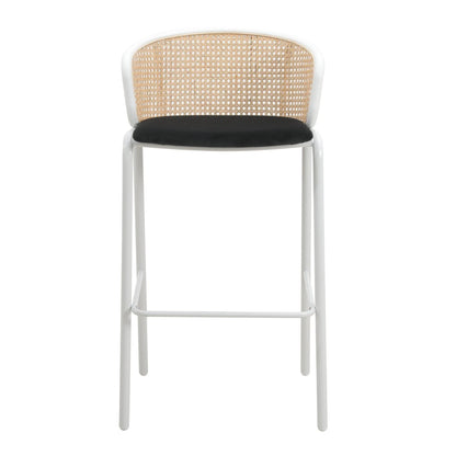 Ervilla Modern Wicker Bar Stool with Fabric Seat and White Powder Coated Steel Frame, Set of 2 - Elax Furniture