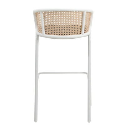 Ervilla Modern Wicker Bar Stool with Fabric Seat and White Powder Coated Steel Frame, Set of 2 - Elax Furniture