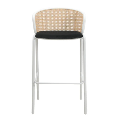 Ervilla Modern Wicker Bar Stool with Fabric Seat and White Powder Coated Steel Frame - Elax Furniture