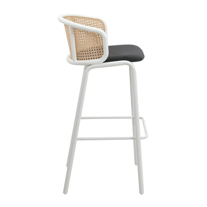 Ervilla Modern Wicker Bar Stool with Fabric Seat and White Powder Coated Steel Frame - Elax Furniture