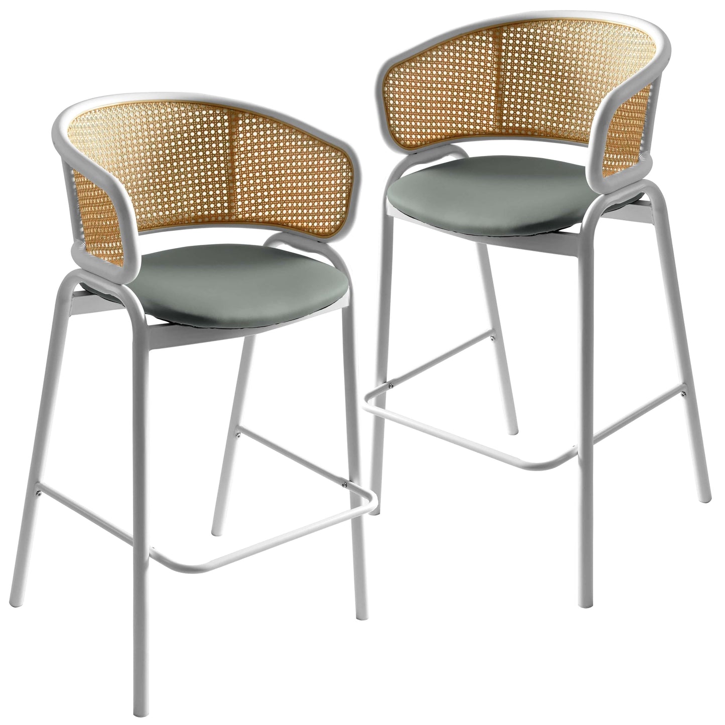 Ervilla Leather Bar Stool with Powder-Coated Stainless Steel Base and Curved Wicker Back Design - Elax Furniture