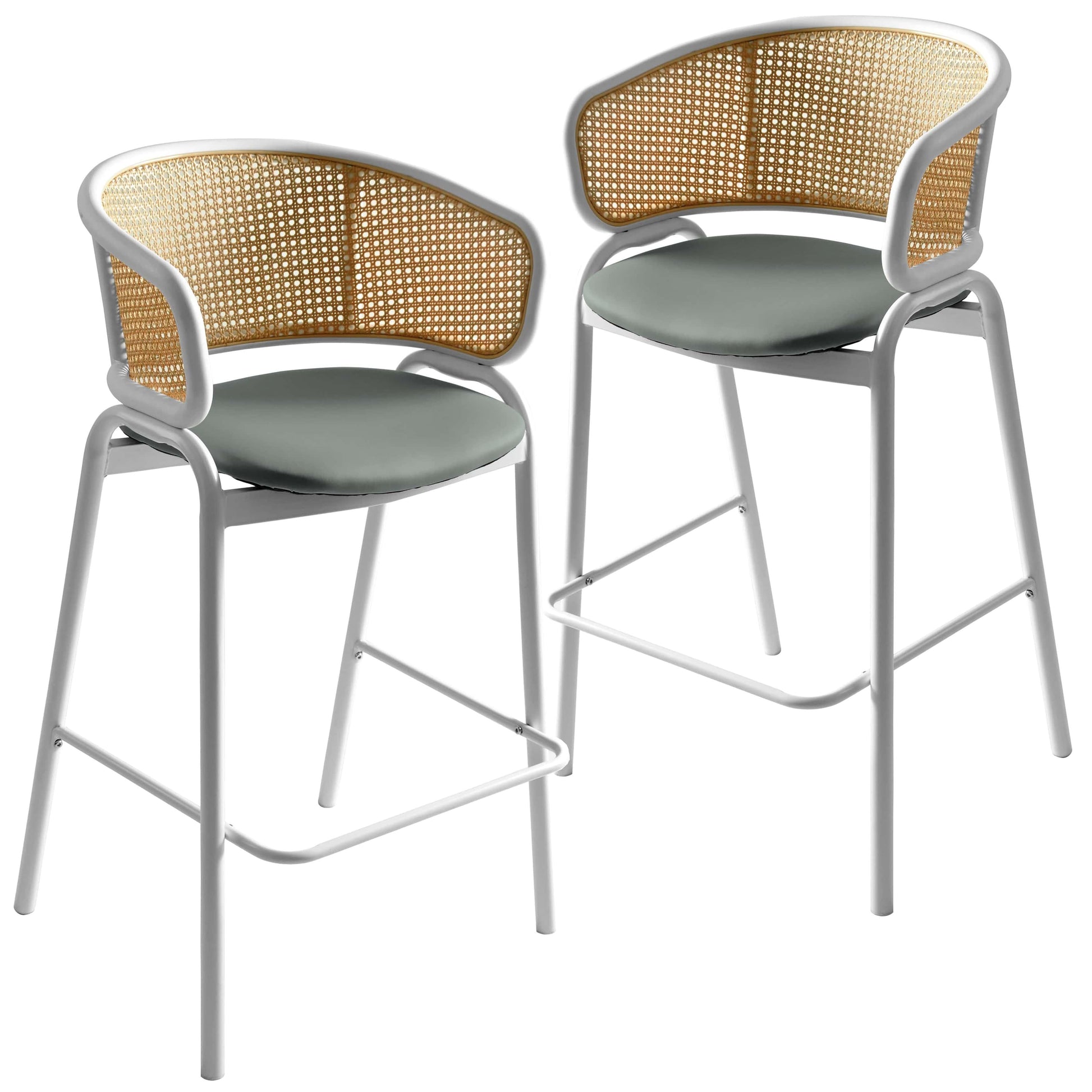 Ervilla Leather Bar Stool with Powder-Coated Stainless Steel Base and Curved Wicker Back Design - Elax Furniture