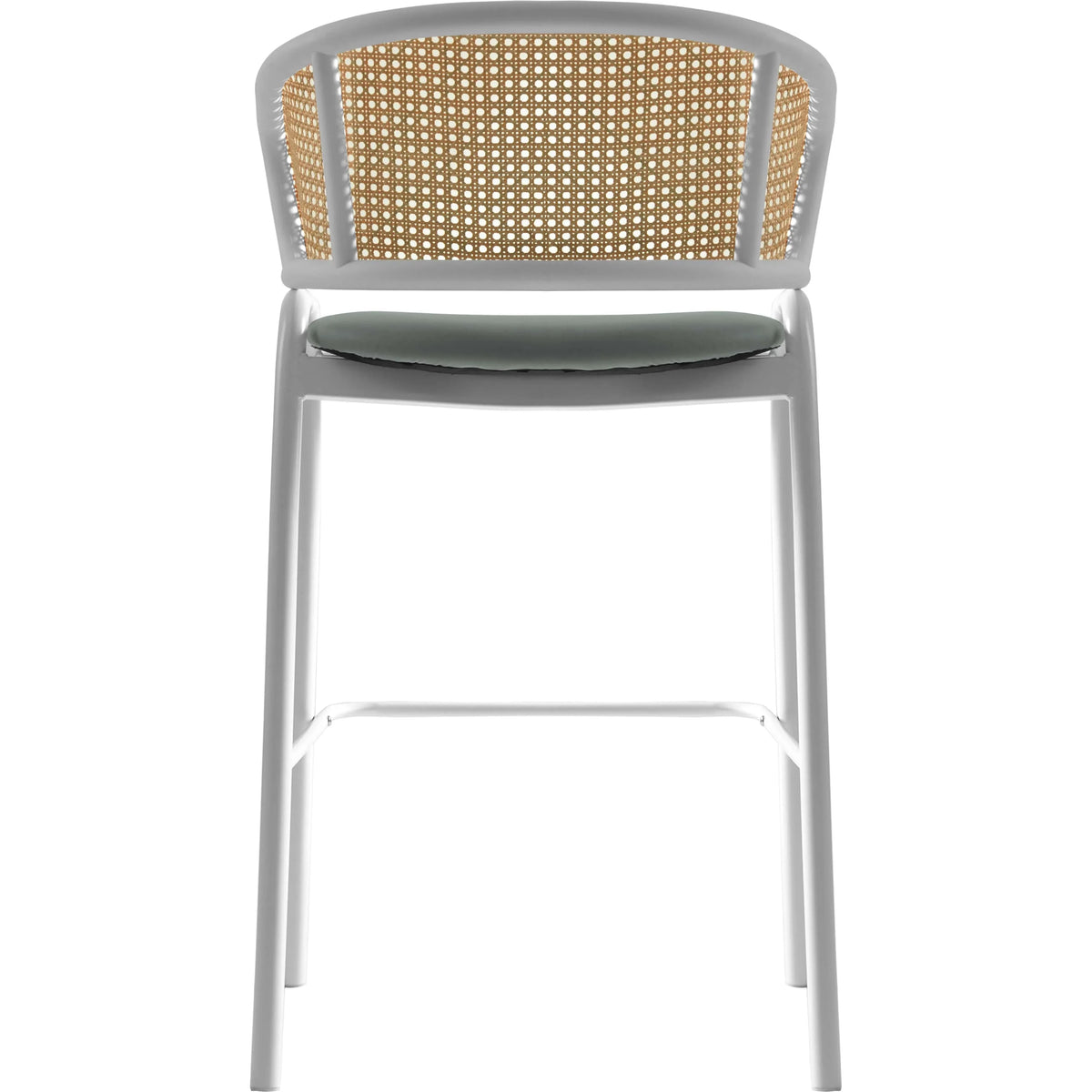 Ervilla Leather Bar Stool with Powder-Coated Stainless Steel Base and Curved Wicker Back Design - Elax Furniture