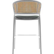 Ervilla Leather Bar Stool with Powder-Coated Stainless Steel Base and Curved Wicker Back Design - Elax Furniture