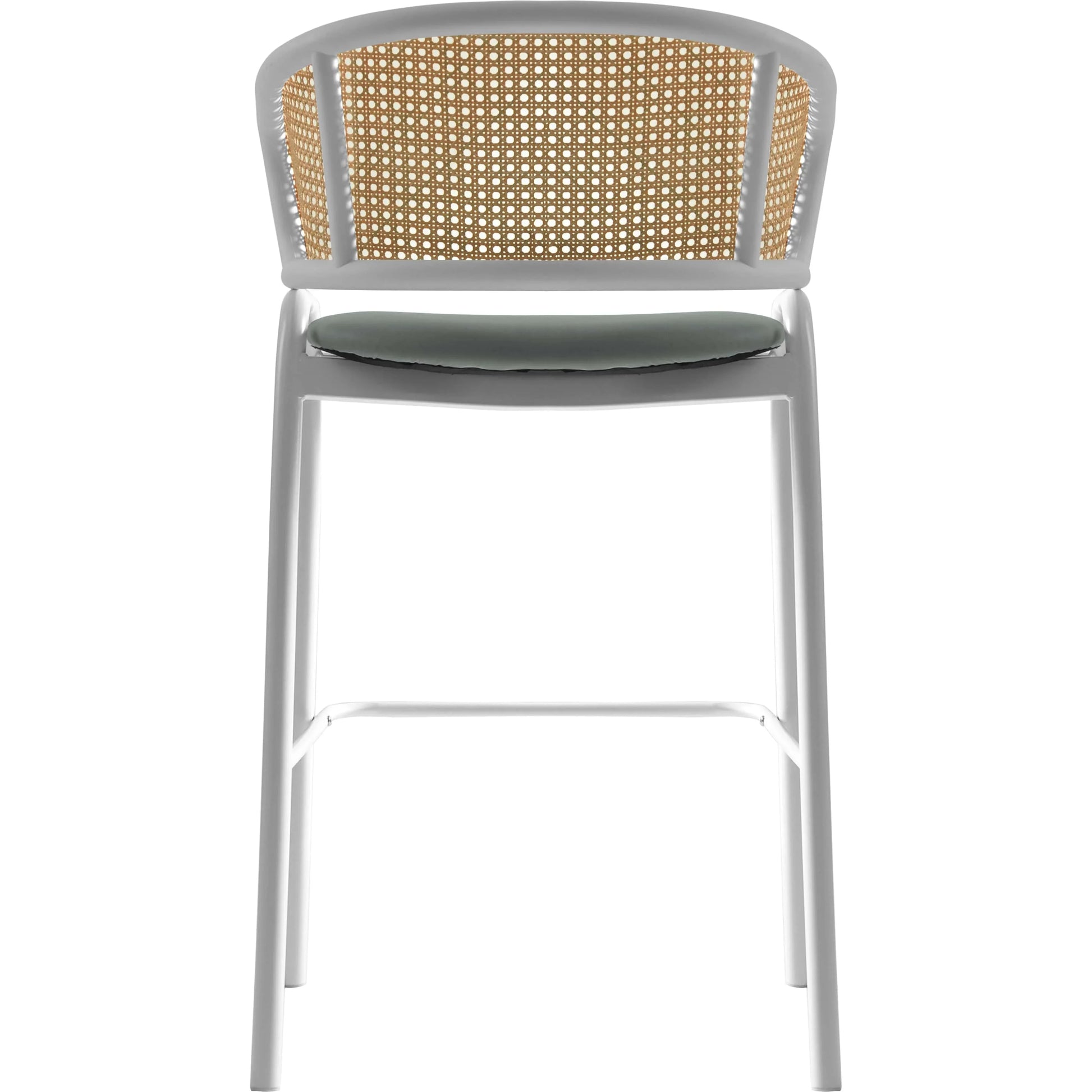 Ervilla Leather Bar Stool with Powder-Coated Stainless Steel Base and Curved Wicker Back Design - Elax Furniture