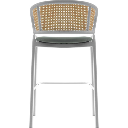 Ervilla Leather Bar Stool with Powder-Coated Stainless Steel Base and Curved Wicker Back Design - Elax Furniture