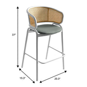 Ervilla Leather Bar Stool with Powder-Coated Stainless Steel Base and Curved Wicker Back Design - Elax Furniture
