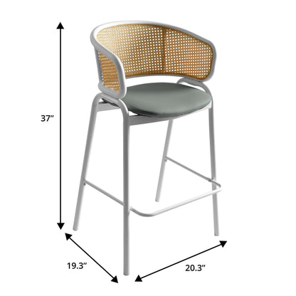 Ervilla Leather Bar Stool with Powder-Coated Stainless Steel Base and Curved Wicker Back Design - Elax Furniture