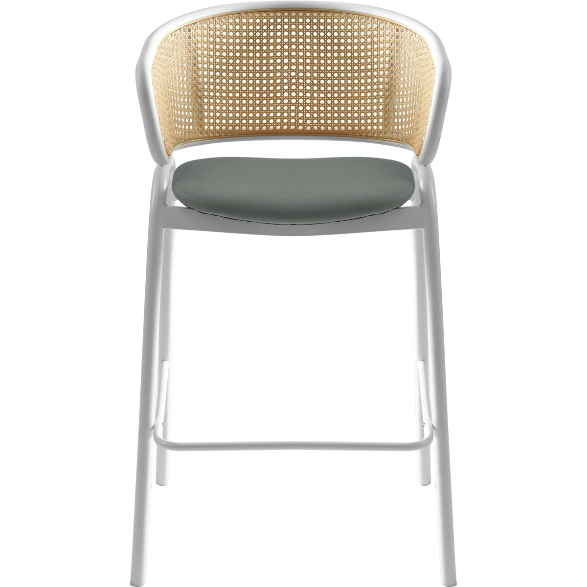 Ervilla Leather Bar Stool with Powder-Coated Stainless Steel Base and Curved Wicker Back Design - Elax Furniture