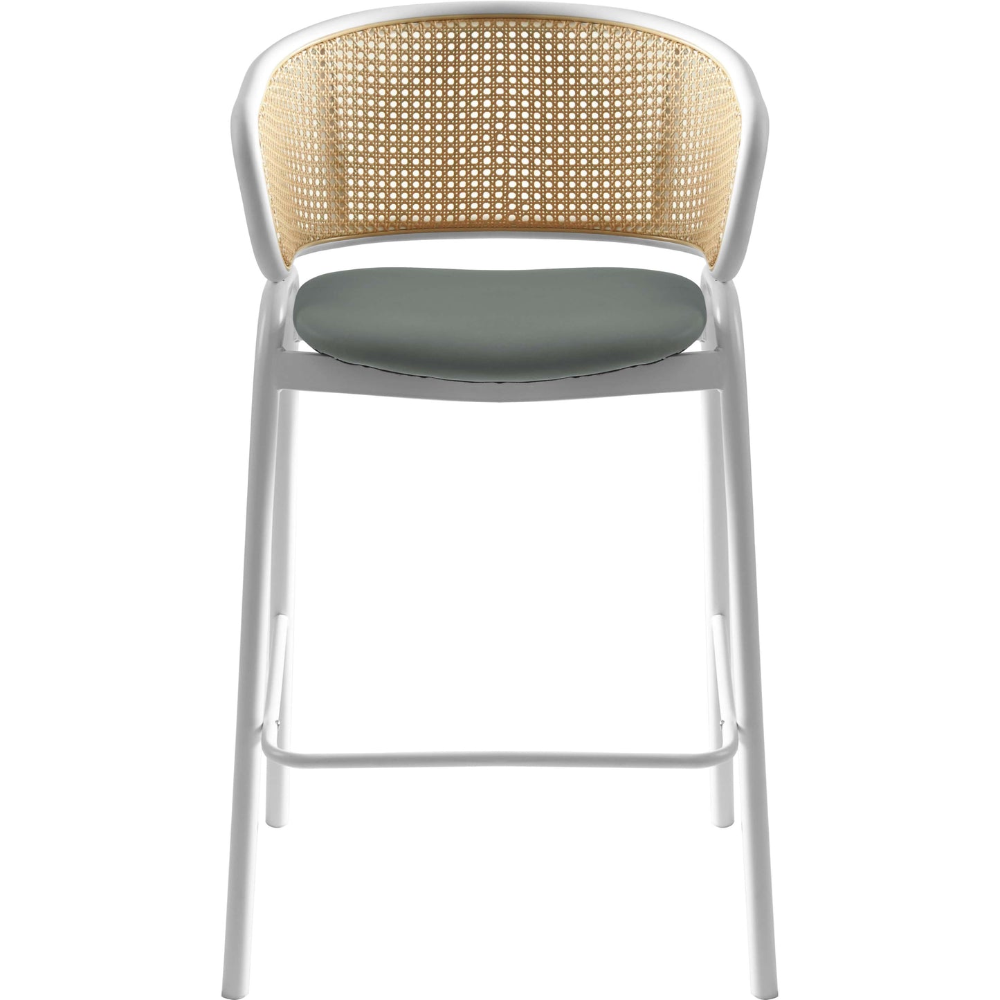 Ervilla Leather Bar Stool with Powder-Coated Stainless Steel Base and Curved Wicker Back Design - Elax Furniture