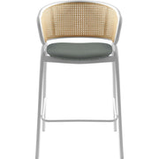 Ervilla Leather Bar Stool with Powder-Coated Stainless Steel Base and Curved Wicker Back Design - Elax Furniture