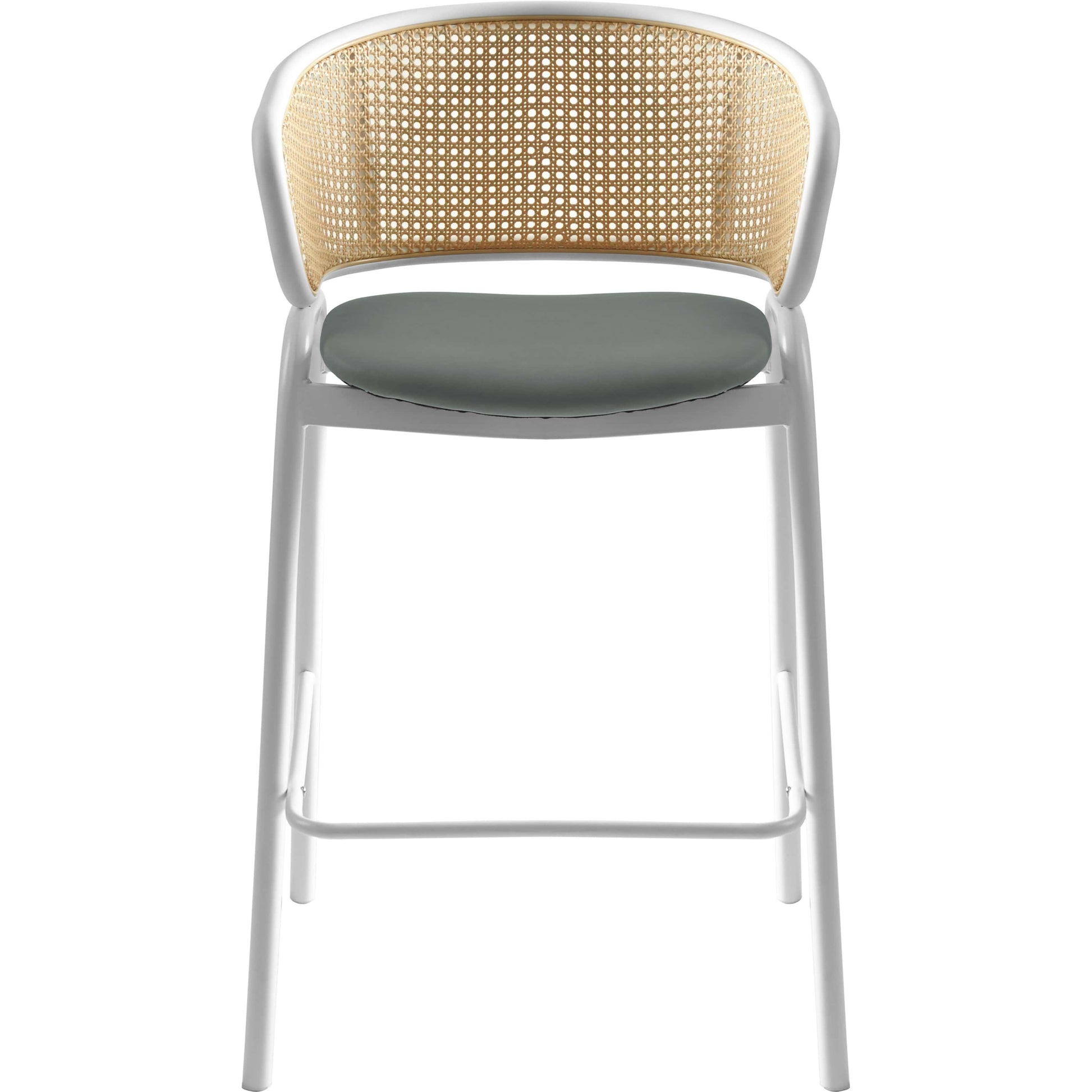 Ervilla Leather Bar Stool with Powder-Coated Stainless Steel Base and Curved Wicker Back Design - Elax Furniture