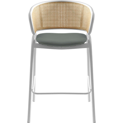 Ervilla Leather Bar Stool with Powder-Coated Stainless Steel Base and Curved Wicker Back Design - Elax Furniture