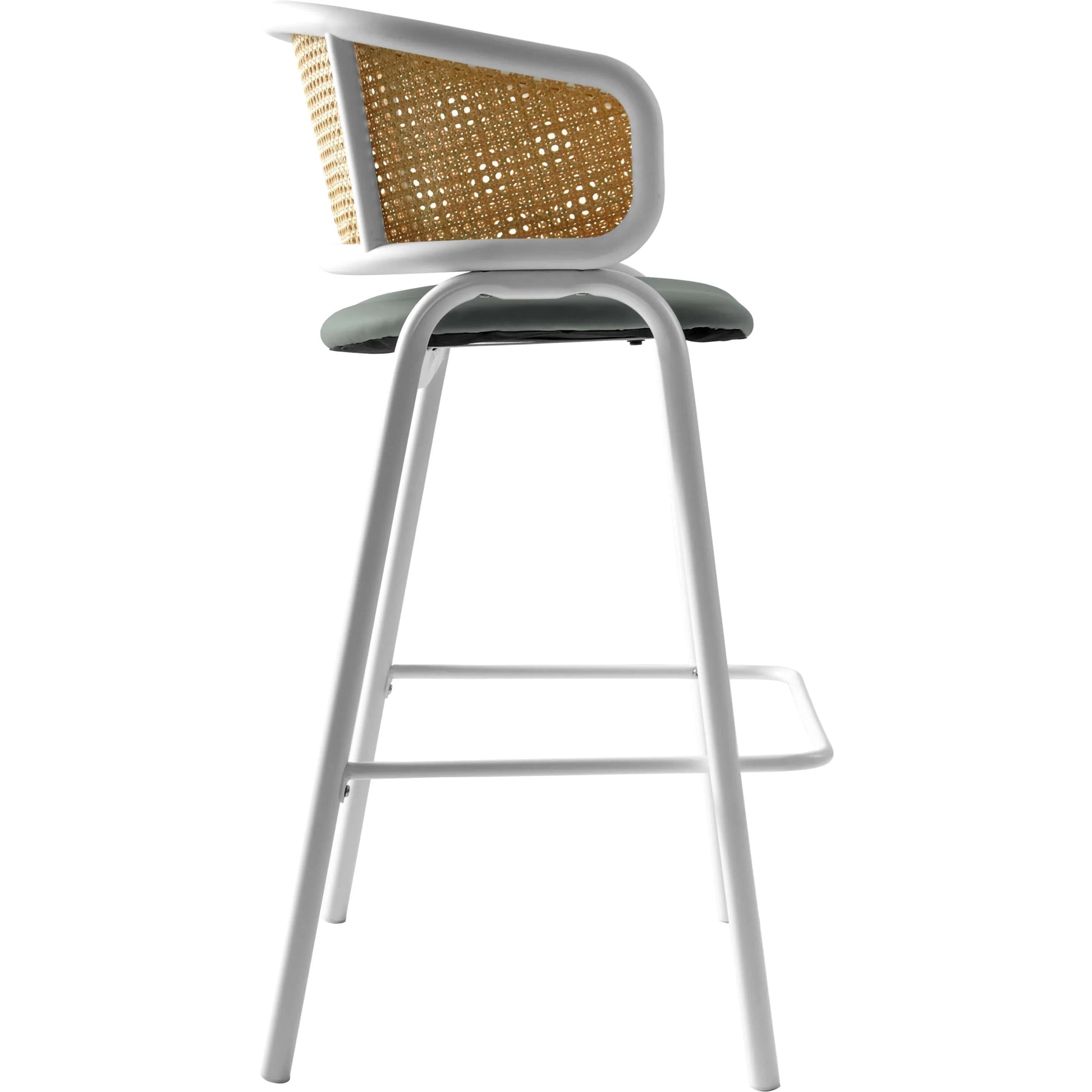 Ervilla Leather Bar Stool with Powder-Coated Stainless Steel Base and Curved Wicker Back Design - Elax Furniture