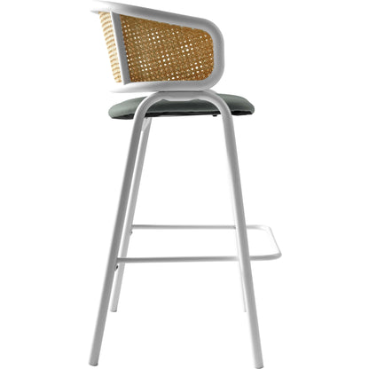 Ervilla Leather Bar Stool with Powder-Coated Stainless Steel Base and Curved Wicker Back Design - Elax Furniture