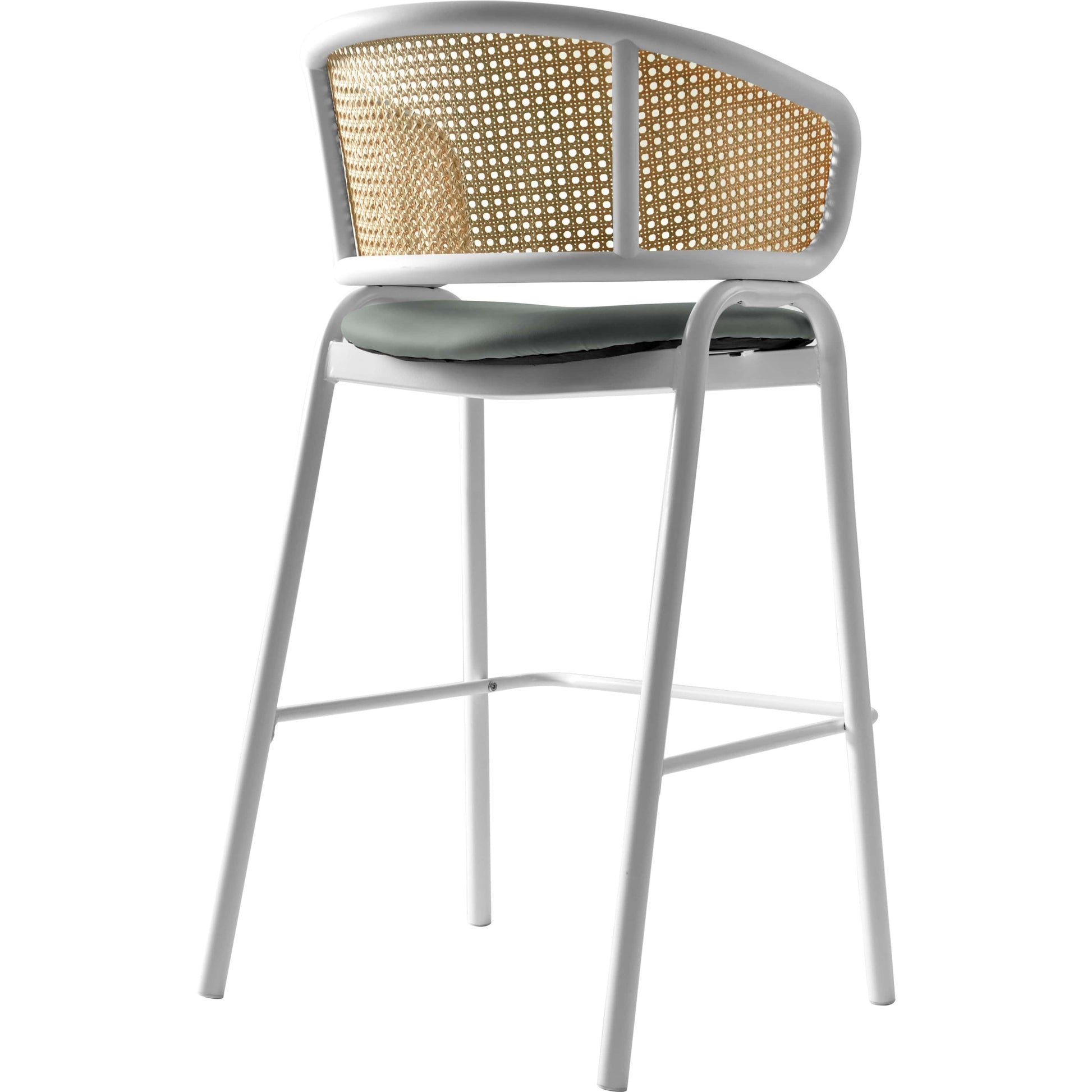 Ervilla Leather Bar Stool with Powder-Coated Stainless Steel Base and Curved Wicker Back Design - Elax Furniture