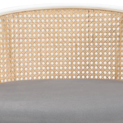 Ervilla Modern Wicker Bar Stool with Fabric Seat and White Powder Coated Steel Frame, Set of 2 - Elax Furniture