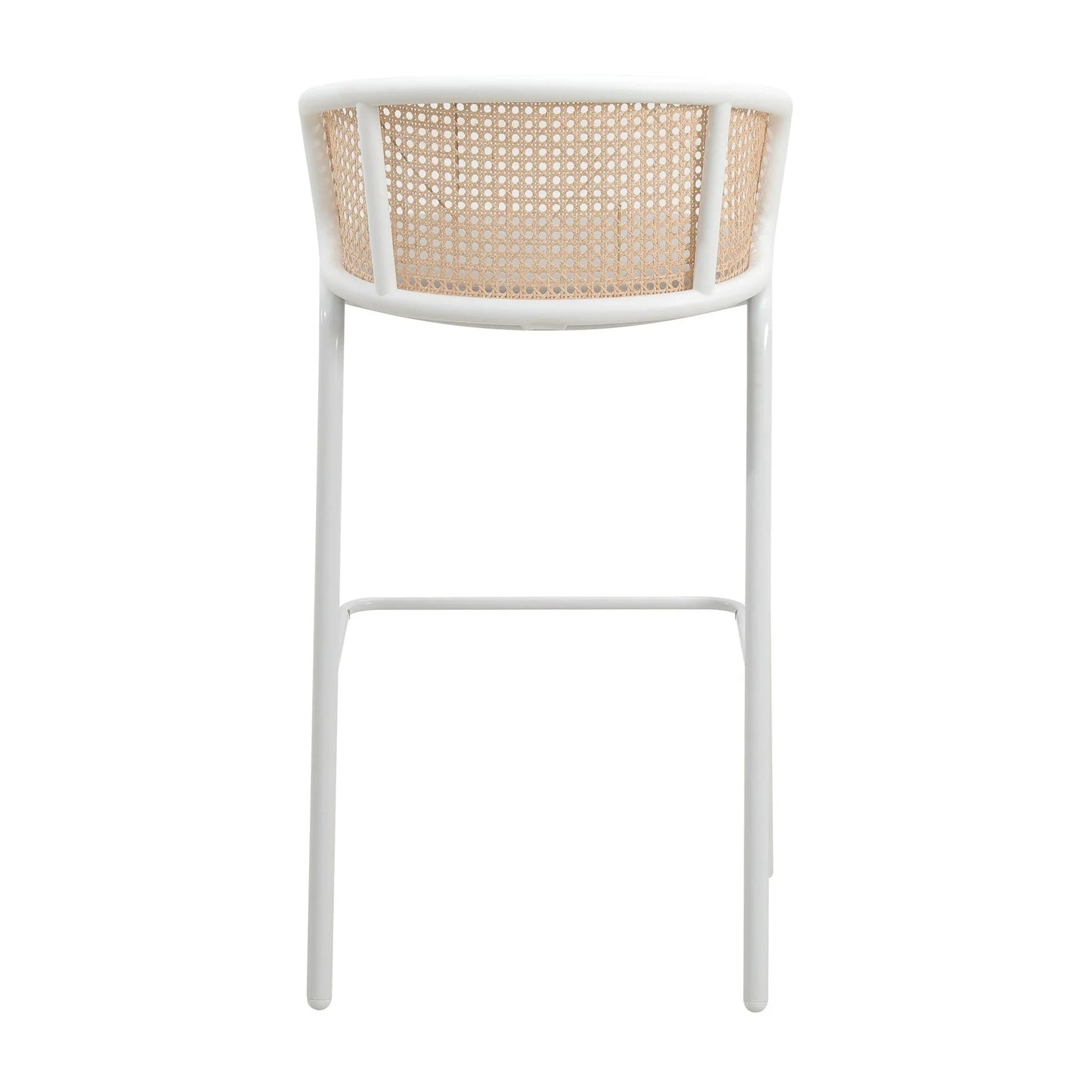Ervilla Modern Wicker Bar Stool with Fabric Seat and White Powder Coated Steel Frame, Set of 2 - Elax Furniture