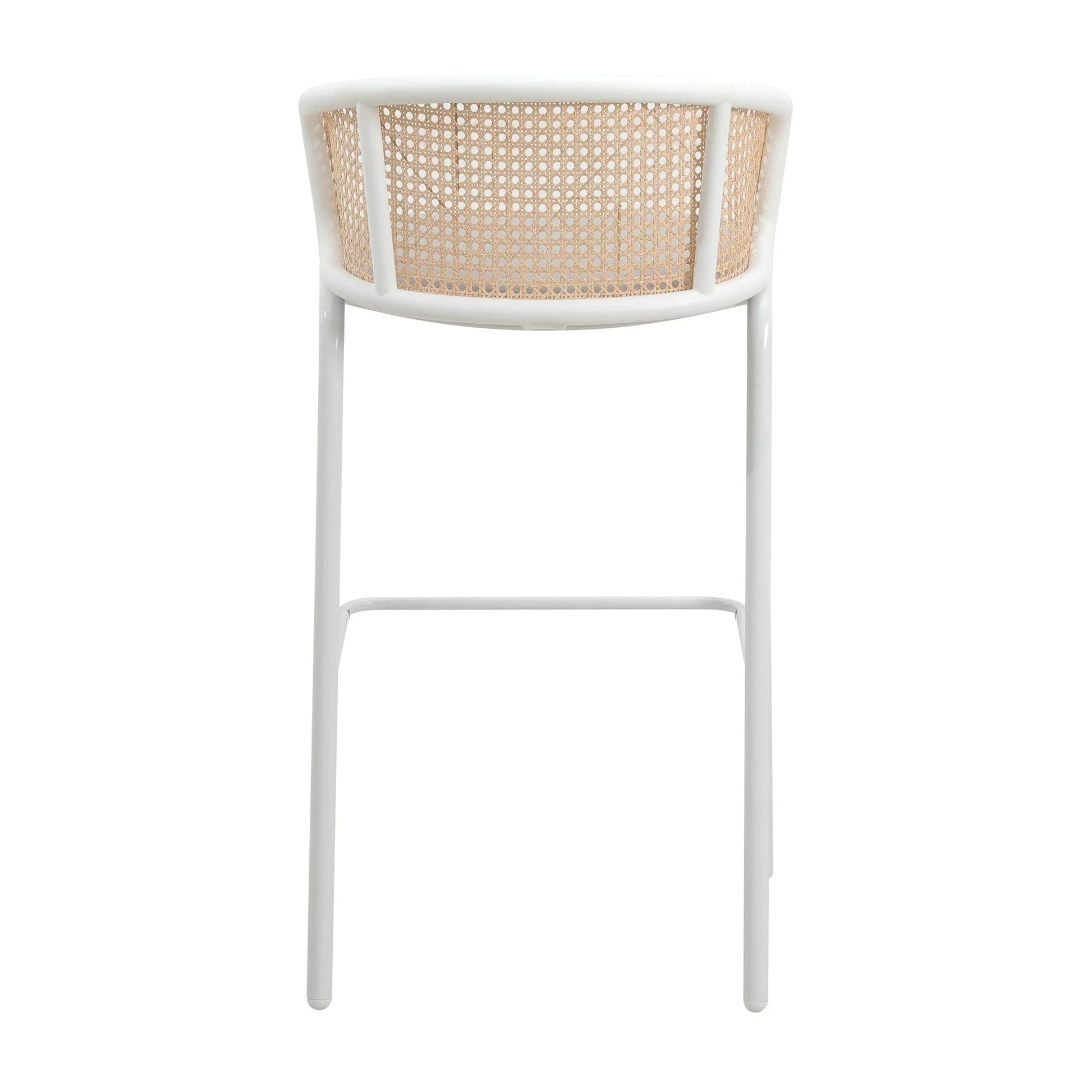 Ervilla Modern Wicker Bar Stool with Fabric Seat and White Powder Coated Steel Frame, Set of 2 - Elax Furniture