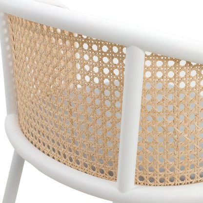 Ervilla Modern Wicker Bar Stool with Fabric Seat and White Powder Coated Steel Frame, Set of 2 - Elax Furniture
