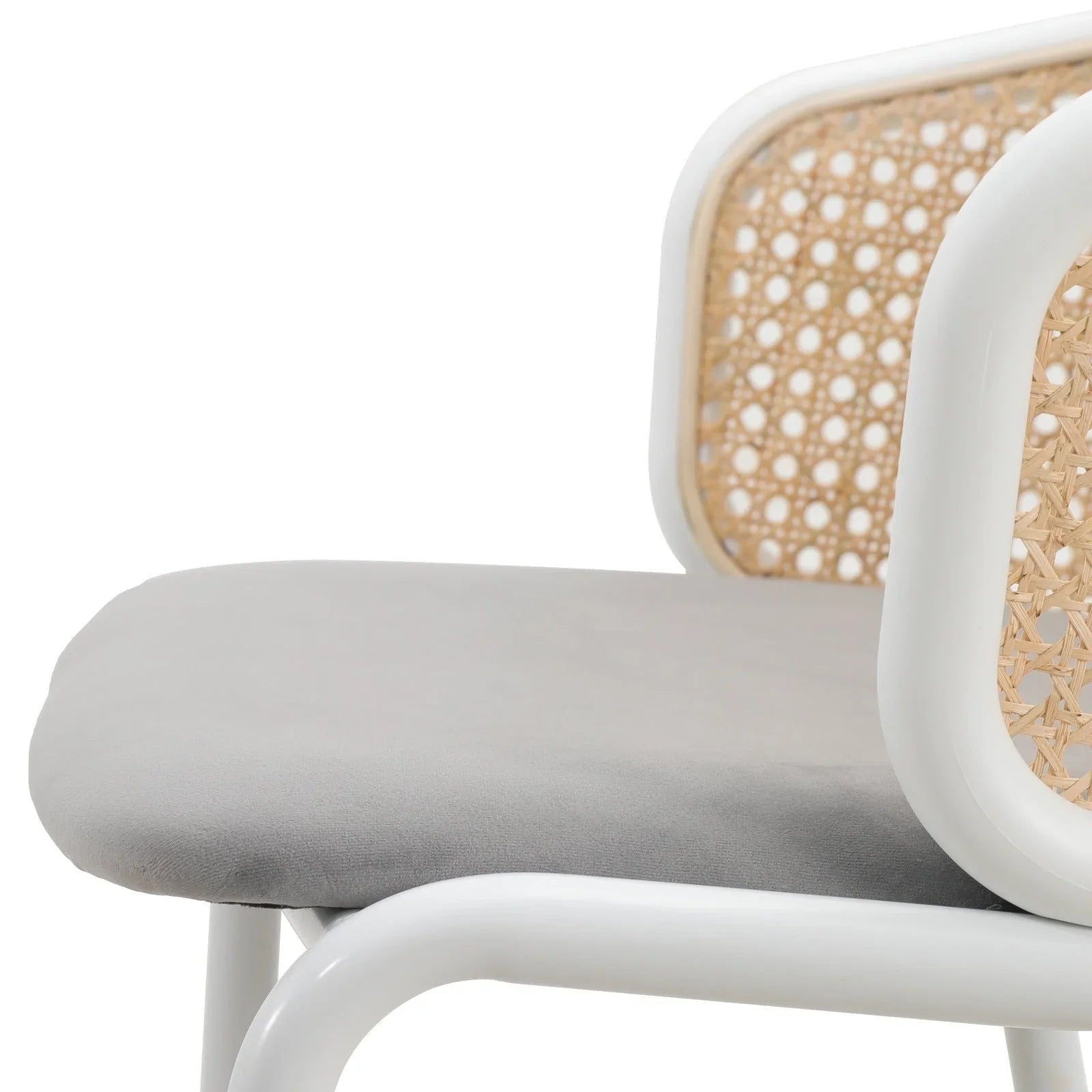 Ervilla Modern Wicker Bar Stool with Fabric Seat and White Powder Coated Steel Frame - Elax Furniture
