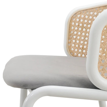 Ervilla Modern Wicker Bar Stool with Fabric Seat and White Powder Coated Steel Frame - Elax Furniture