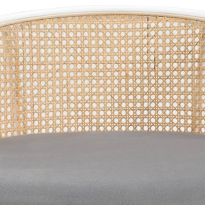 Ervilla Modern Wicker Bar Stool with Fabric Seat and White Powder Coated Steel Frame - Elax Furniture